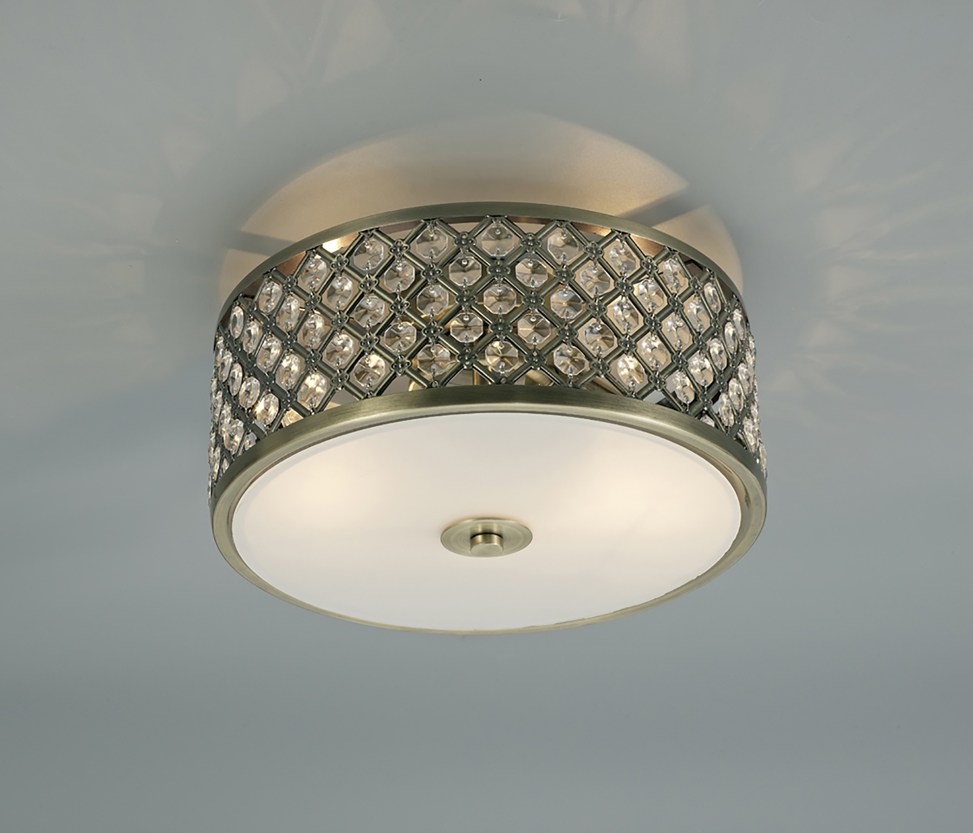 D0412  Sasha Crystal Ceiling Flush 2 Light Antique Brass
